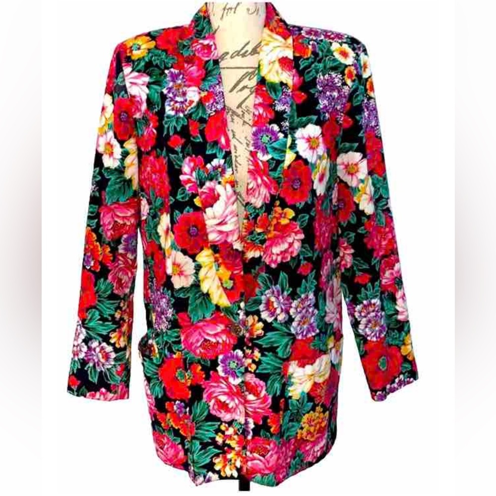 🌸Vintage Bright Pastel Floral Oversized Cotton Blazer